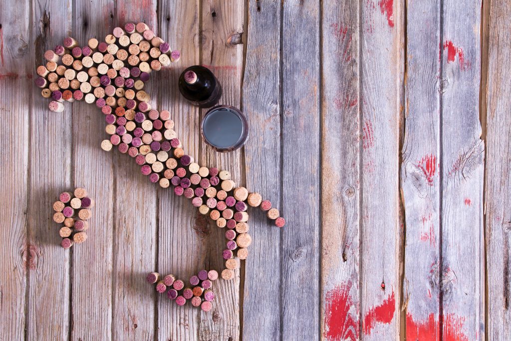 artistic conceptual map of italy made of corks